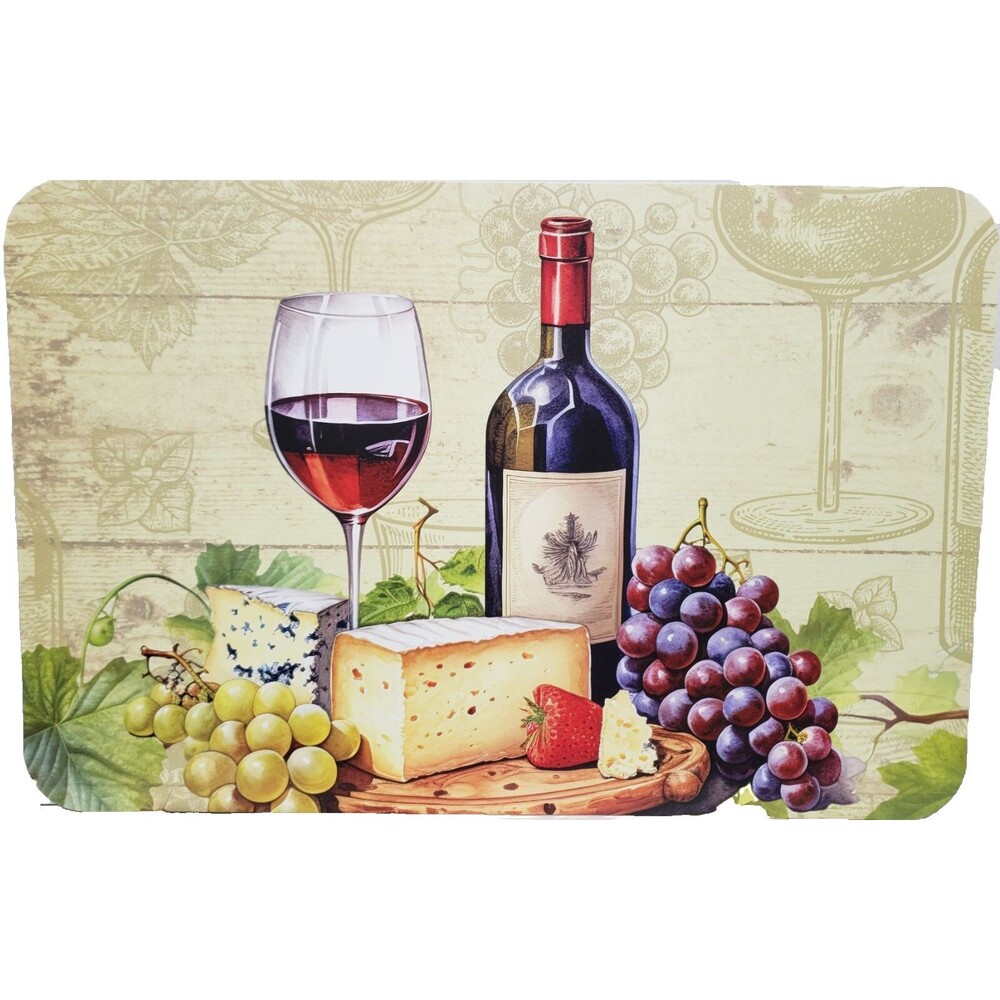 Set of 4 Same Kitchen Plastic Placemats(11"x17")WINE,CHEESE,STRAWBERRY,GRAPES,GR